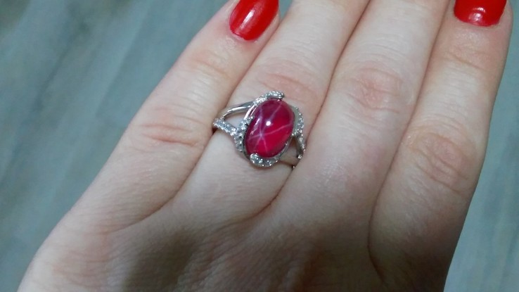 Кольцо серебряное 925 с натуральным звездным рубином, сапфиром., фото №5