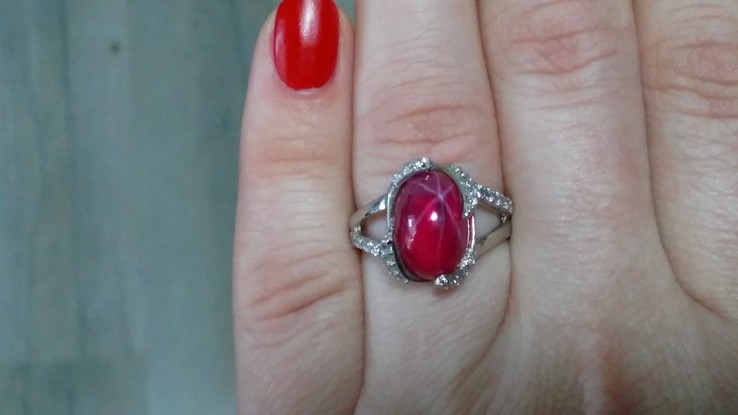 Кольцо серебряное 925 с натуральным звездным рубином, сапфиром., фото №6