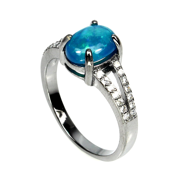 Кольцо серебряное 925 натуральный голубой огненный опал, цирконий., фото №3