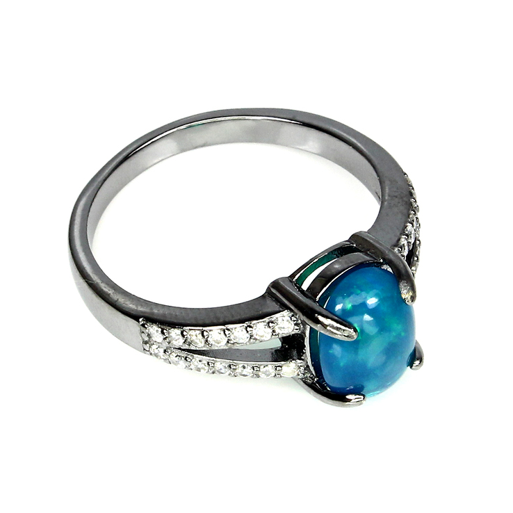 Кольцо серебряное 925 натуральный голубой огненный опал, цирконий., фото №4