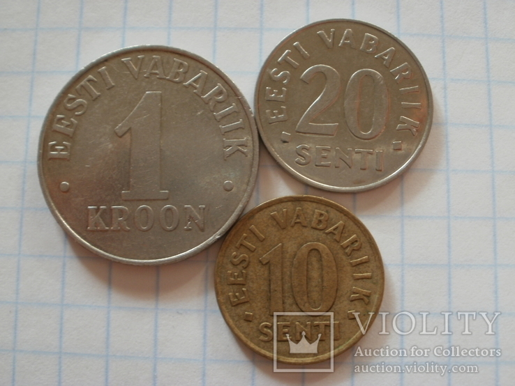 3 монеты Эстонии 1990 - ых гг., фото №2