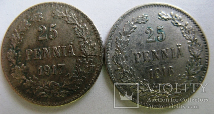 Русско-Финские 2 шт.* 25 пенни 1916 + 1917, фото №3