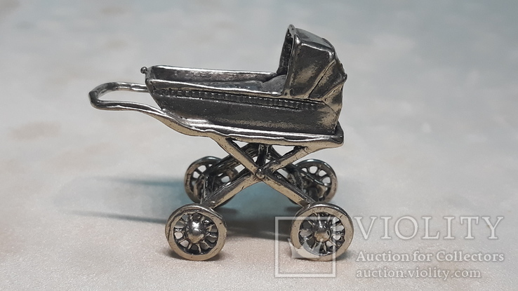 Серебряная миниатюра колясочка, фото №2
