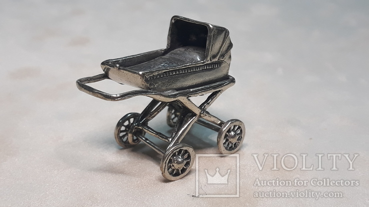 Серебряная миниатюра колясочка, фото №11