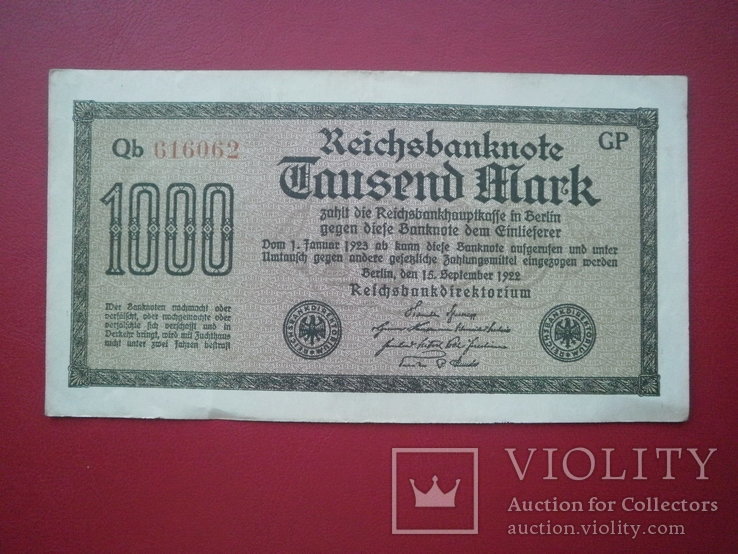 Німеччина 1922 рік 1000 марок., фото №2