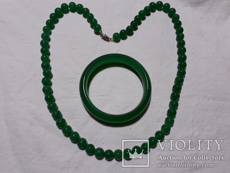 Бусы и браслет из полудрагоценного камня(Зелёный кварцит), фото №2