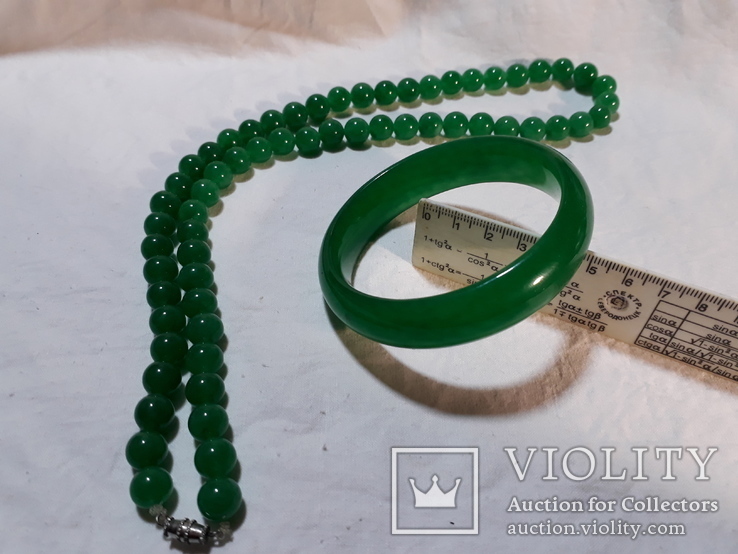 Бусы и браслет из полудрагоценного камня(Зелёный кварцит), фото №3