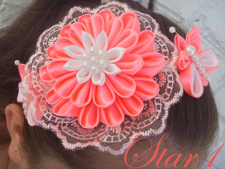 Украшение - ободок для волос розовый с бабочками., фото №3