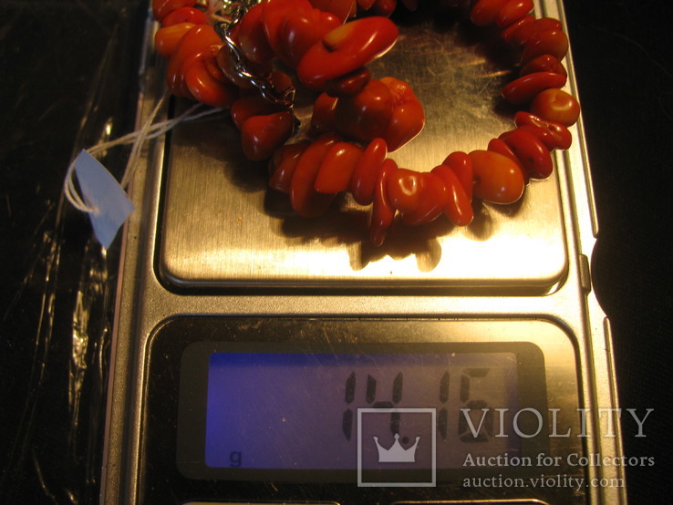 Гарнитур розово-оранжевый коралл - бусы и браслет № 4 - вес - 29,47 гр. и 14,16 см., фото №6