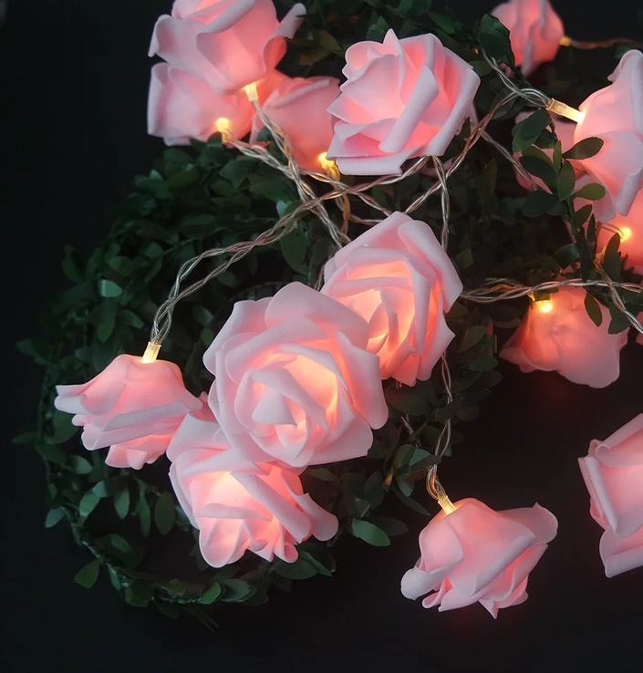 Гирлянда розовые Розы на батарейках. 30 роз. Светодиодная переносная. Автономная, фото №5