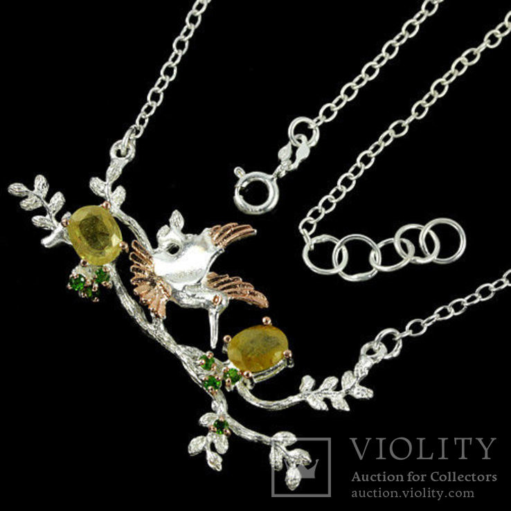 Ожерелье с натуральными желтыми сапфирами и хромдиопсидами, фото №4