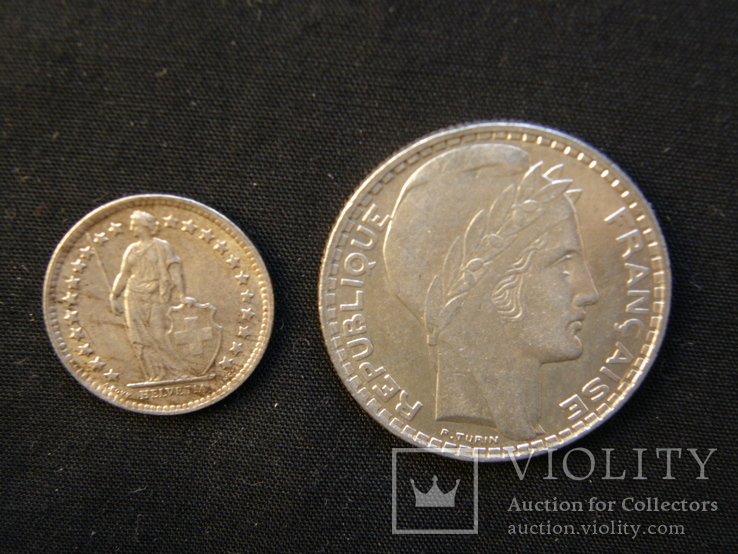 10 франків 1929 рік франція + бонус 1.2 франка 1959 рік швейцарія, фото №2