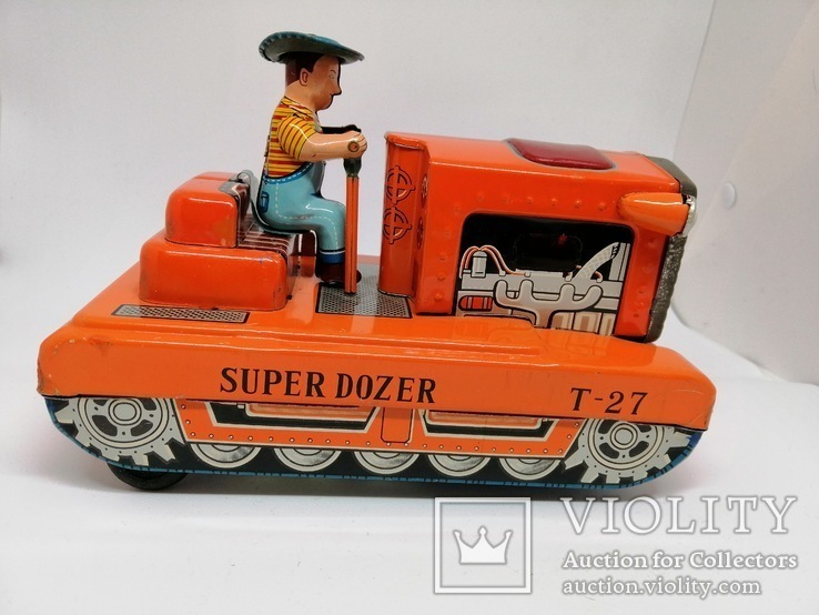 Игрушка из жести 60-х годов бульдозер трактор Super Dozer, Made in Japan, фото №8