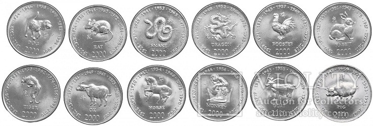 Сомали набор монет 2000 года "Китайский гороскоп" (12 штук), фото №2