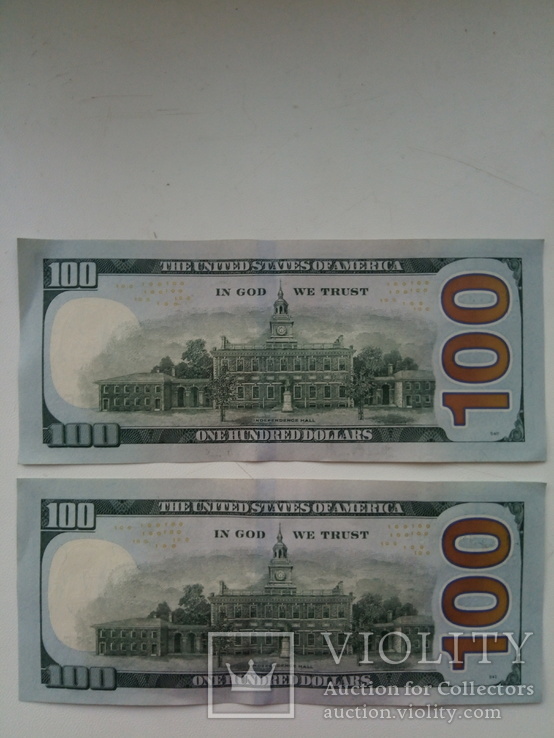 Две банкноты по $100 с последовательными номерами., фото №2