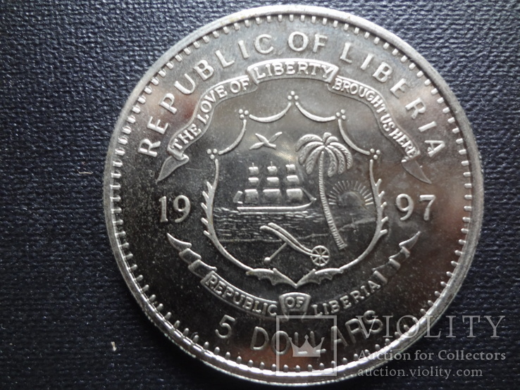 5 долларов 1997 Либерия Тигр  (П.3.17)~, фото №3