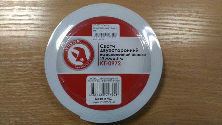 Скотч двухсторонний 19 мм*5 м на вспененной основе INTERTOOL KT-0972, фото №3