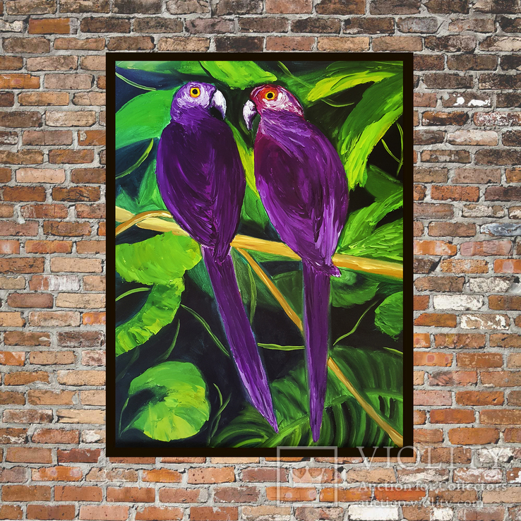 Картина маслом "Тропические попугаи" р 35*45 / оргалит, фото №3