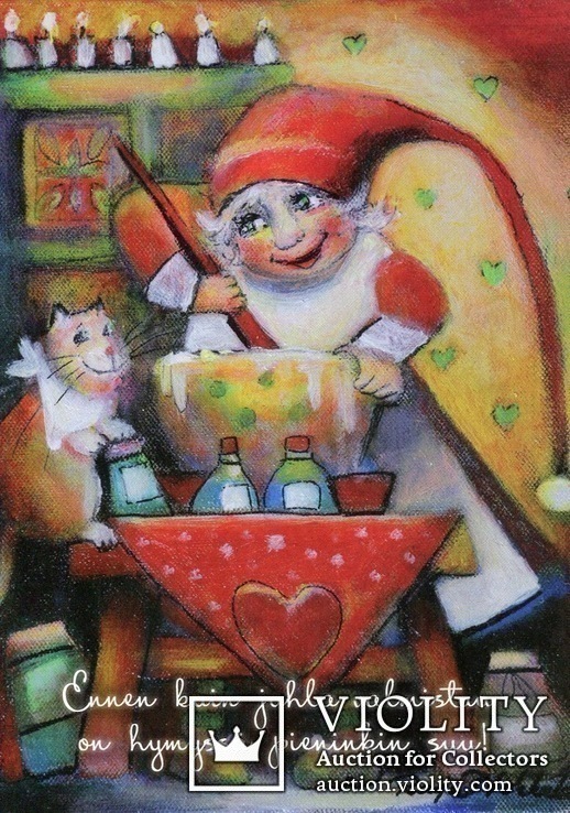 Набор открыток зимние Новый год гномы красные шапочки и колпаки, фото №2