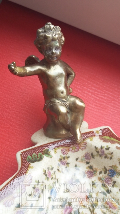 Икорница, конфетница с бронзовым ангелом., фото №4