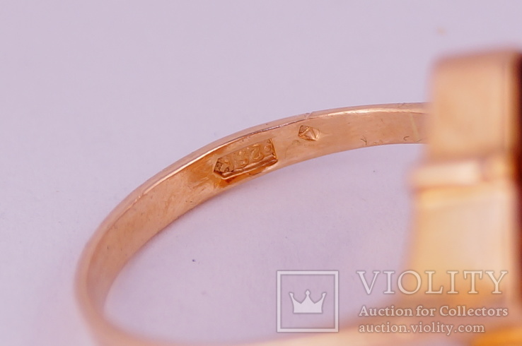 Золотое кольцо 583 янтарь, фото №4