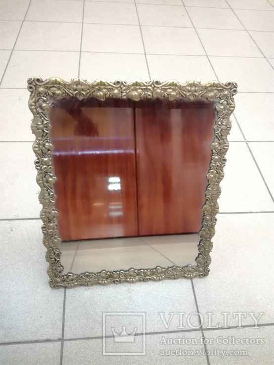 Зеркало «Фраже(?)» с обраткой из красного дерева 38,5х45,5см., фото №9