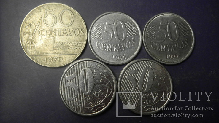 50 сентаво Бразилія (порічниця) 5шт, всі різні, фото №3