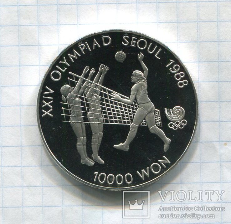 Корея 10000 вон 1987 ПРУФ серебро 925/34гр. Волейбол, фото №2