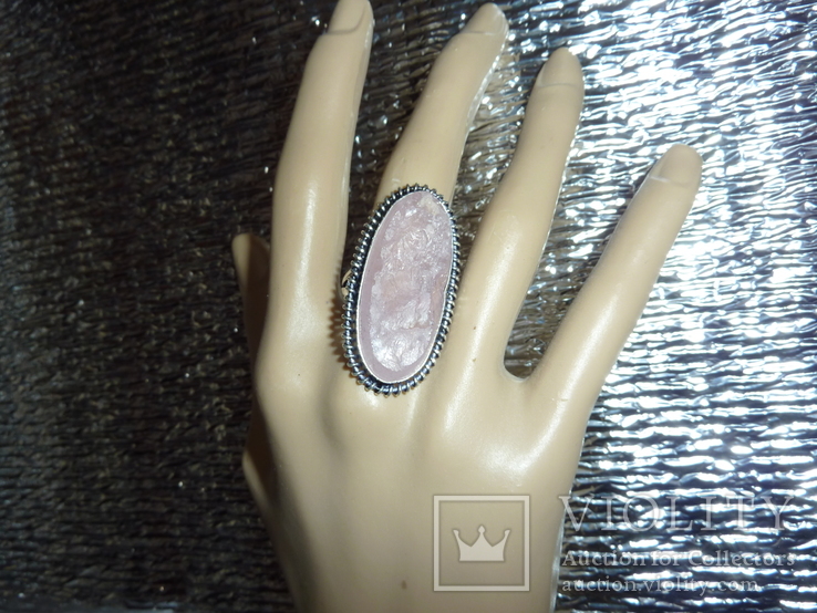 Кольцо с нешлифованным розовым кварцем, фото №4