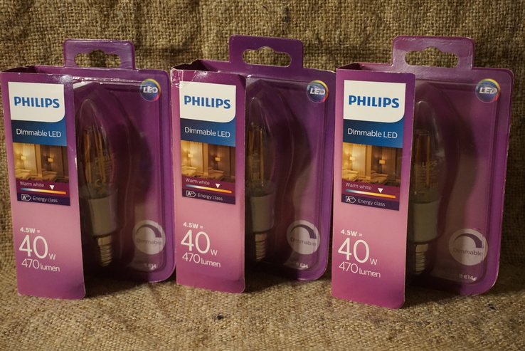 Светодиодная диммируемая лампочка Philips Dimmable LED 4.5W 3 шт, фото №2