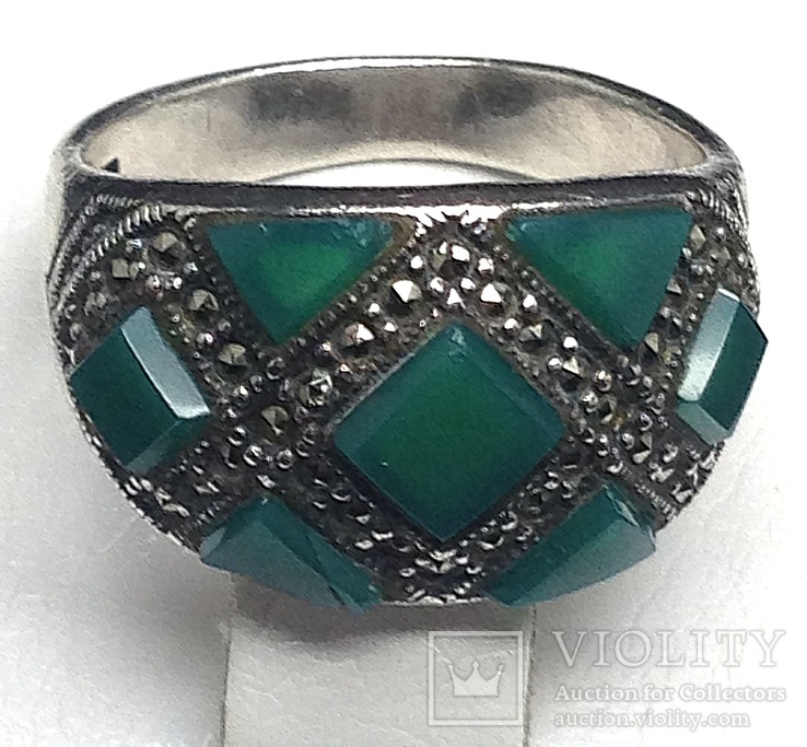 Кольцо, зеленые камни, марказиты, фото №9