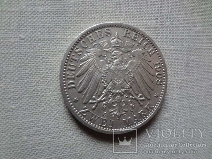 2 марки 1908 Саксен Веймар Эйзенах ун-т Йена серебро     (О.7.7)~, фото №5