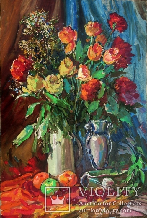 Е.Спицевич "Цветы и фрукты", 70,5х47 см, соцреализм, рейтинг 4В, фото №2