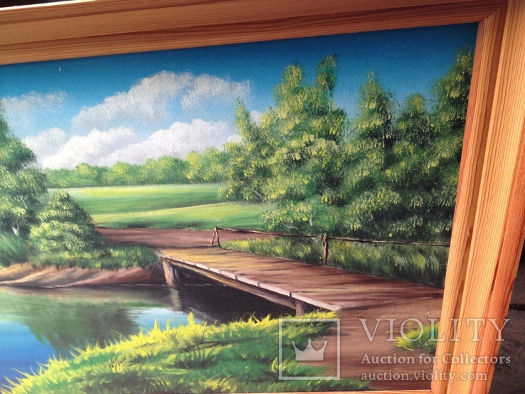 Речной пейзаж картина в раме творчество искуство мостик речка, фото №10