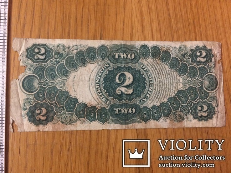 Большые старые 2 $ доллара США 1917 год. (1863 год. ) Two USA Dollars big size, фото №3