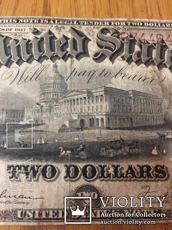 Большые старые 2 $ доллара США 1917 год. (1863 год. ) Two USA Dollars big size, фото №6