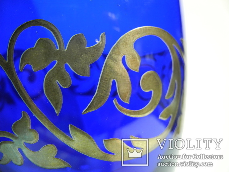 Кобальтовая ваза плакинировано серебром , нога серебро 800 пр. ( FANI ITALY ), фото №4