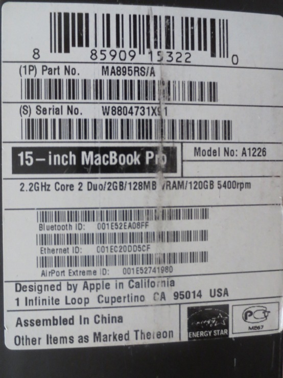 MacBook Pro 15" Intel Core 2 Duo 2,2 GHz A1226, фото №6