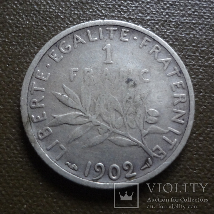 1 франк 1902  Франция  серебро     (К.38.4)~, фото №3