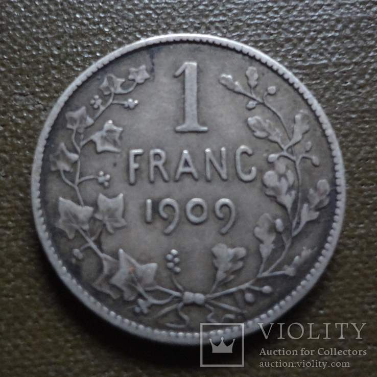 1 франк 1909 Бельгия серебро     (К.38.6)~, фото №2