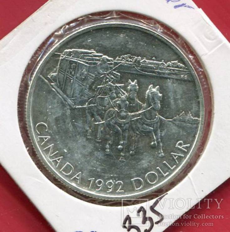 Канада 1 доллар 1992 aUNC Дилижанс, фото №2