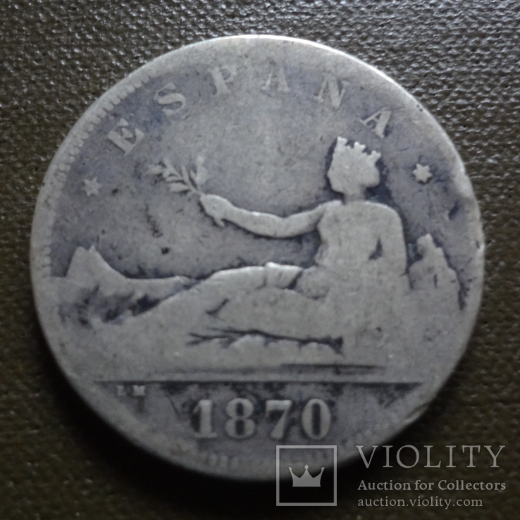 2 песеты 1870 Испания серебро    (К.39.4)~, фото №2