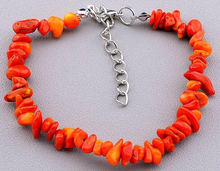 Шикарный браслет из натурального камня Коралл оранжевый.