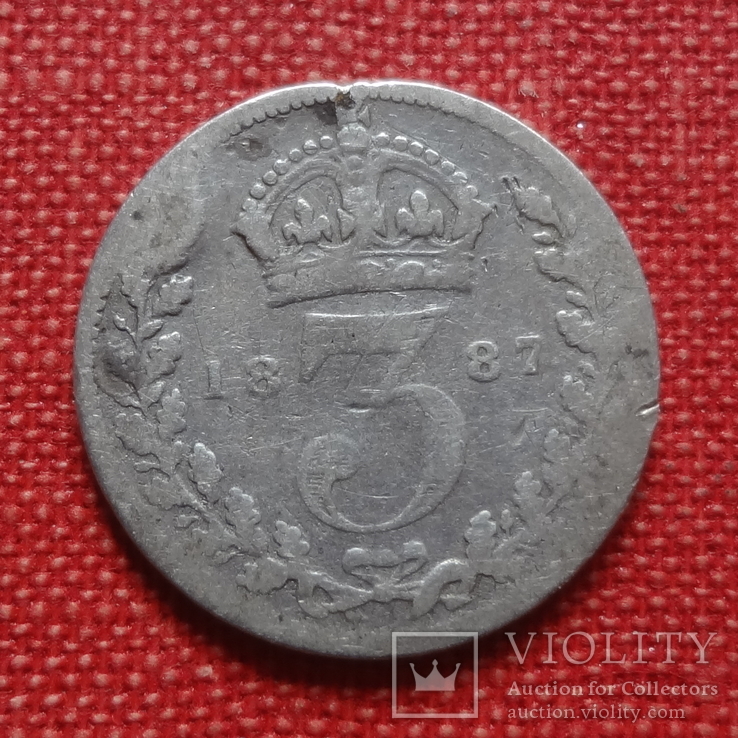 3 пенса 1887   Великобритания  серебро    (К.40.5)~, фото №2