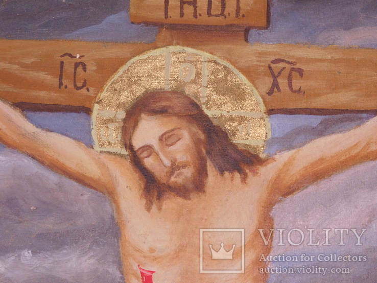 Распятие Иисуса Христа. Ткань, масло. Размер 63х81 см., фото №9