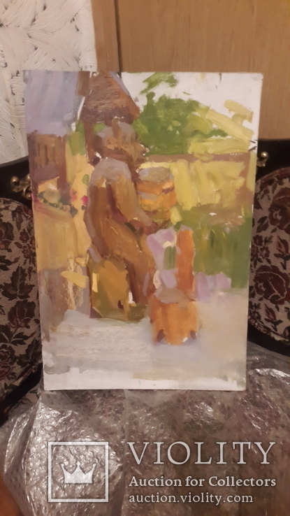 Старая картина медведь на пасеке,картон,масло, фото №2