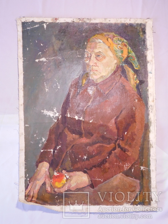 Подпись Прокопенко. Женщина с яблоком. Холст, масло. Размер 54х77 см., фото №2