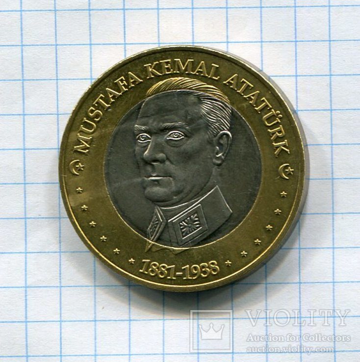 Турция 3 евро 2004 UNC биметалл Ататюрк, фото №2
