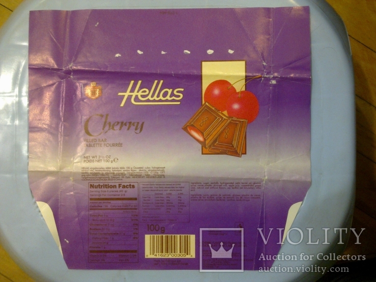 Обертка (фантик) от шоколада "Hellas Cherry" Финляндия, 100 г., фото №2