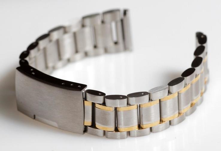Браслет для часов ELITE из нержавеющей стали, 18 мм. Серебро с золотыми элементами, фото №2